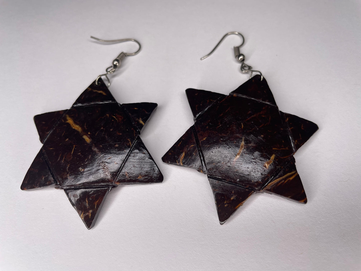 6 Point Star Coconut Shell Earrings